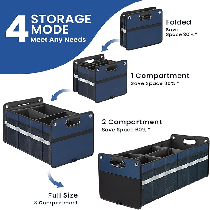 Car Trunk Organizer, Car Storage Organizer, Collapsible Multi Compartment for Car, Suv, Sedan, Truck, 100L, Extra Larger