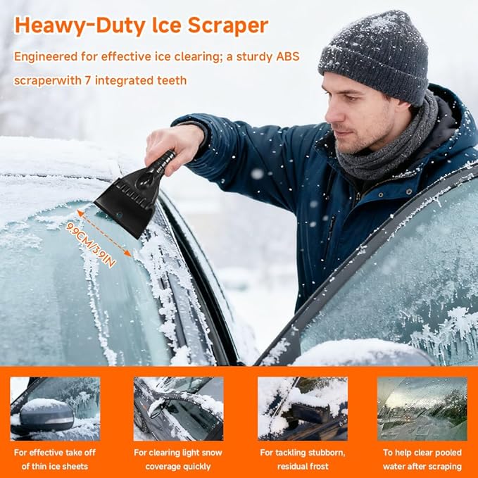 Snow Brush with Ice Scraper, Ice Scrapers, Car Windshieldand Extendable Snow Brush with Foam Grip and 360° Pivoting Brush Head, Detachable Snow Scrapers & Ergonomic Foam Grip for Cars (Orange)