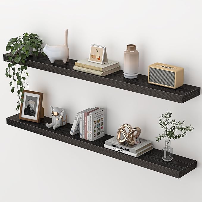 Heimlove 48 Inch Floating Shelves for Wall,Extra Long Wood Shelves Mounted Storage Hanging Shelf Invisible Bracket for Bedroo