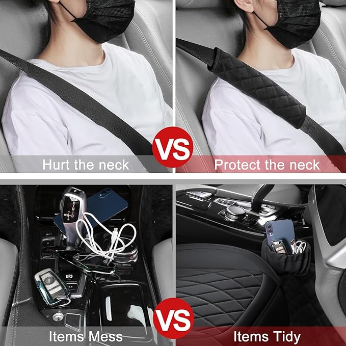 1 Pack Leather Front Car Seat Cover, Universal Sideless Car Seat Protector with Storage Pocket and Seat Belt Pad, Waterproof 
