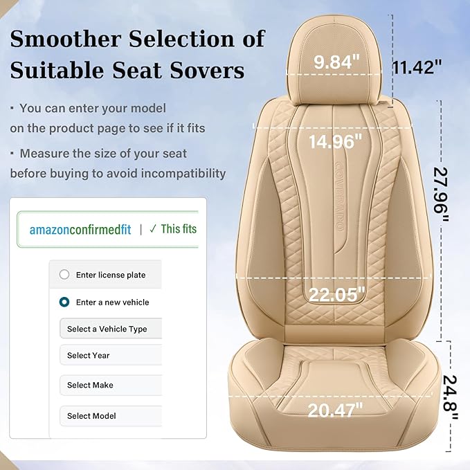 Coverado 9912 Car Seat Covers Full Set, Front Seat Cover and Back Seat Covers for Cars, Faux Leather Waterproof Seat Covers, 