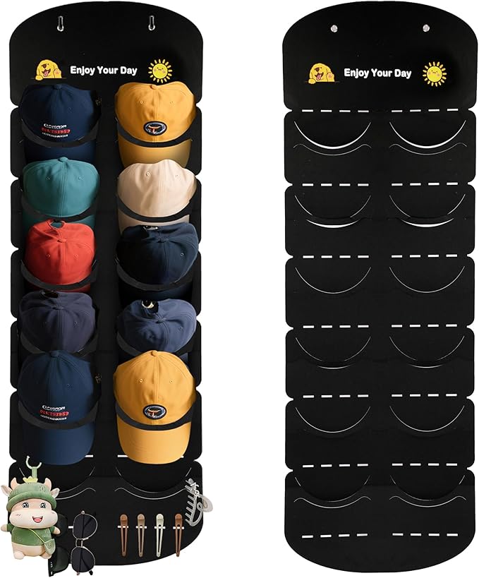 Hat Organizer for Baseball Caps, Over The Door Cap Organizer Cap Hat Holder with 12 Deep Clear Pockets, Hat Storage to Protec