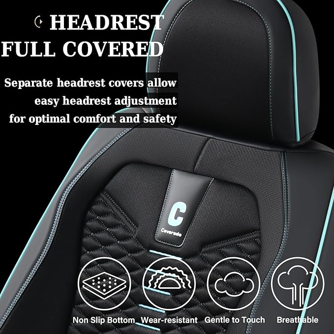 Coverado Car Seat Covers Full Set, 5 Seats Universal Seat Covers for Cars, Breathable Fabric Faux Leather Auto Seat Cushions,