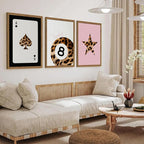 Pink and Black Leopard Wall Art, Lucky Girl 8 Ball Wall Decor Set of 3 Cheetah Lucky Star Poster Canvas Prints, Coquette Mode