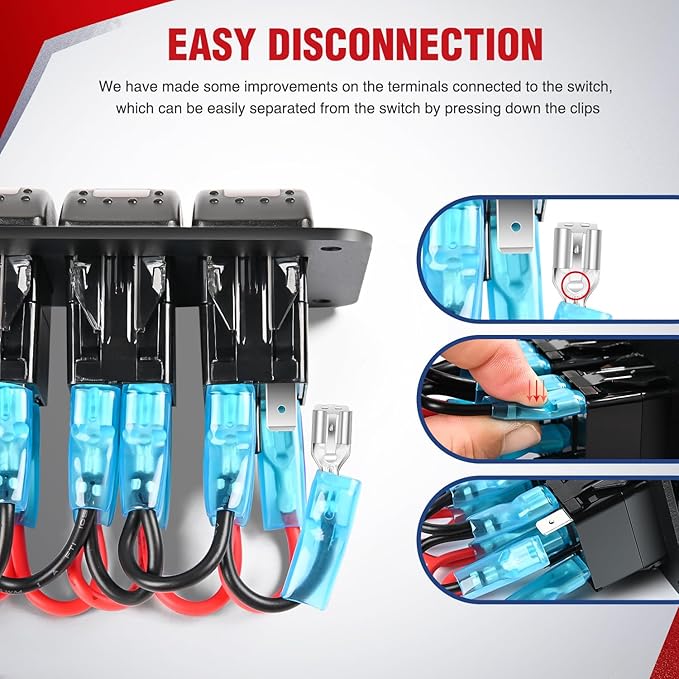 Nilight 16AWG 14AWG 12AWG LED Light Bar Wiring Harness Kit 12V On/Off 5 Gang Rocker Switch Panel Power Relay Blade Fuse 5Pin Toggle Switches for Cars Boat ATV Trucks-10 Leads