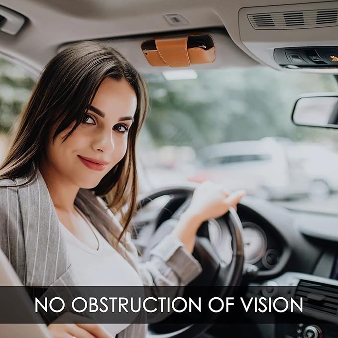 Car Sunglasses Holder for Car Visor Vegan Leather Auto Eyeglass Case with Clip Automotive Interior Visor Accessories
