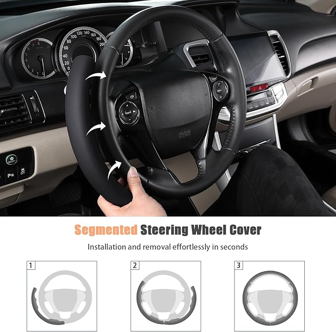 Aimato Customized Steering Wheel Cover for Honda Accord 2013-2017/Pilot 2016-2018/Crosstour 2013-2015, Thin,Anti-Slip,Scratch-Resistant Exclusive Car Accessory for Honda, Black