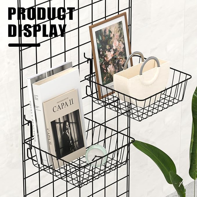 11.8" L x 11.8" D x 3.9"H - 6 pcs Black Wire Baskets for GridWall and SlatWall - Merchandiser Baskets,Grid wall Shelves Hangi