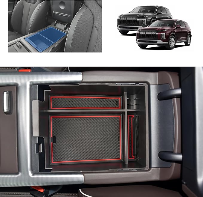 for 2024 Hyundai Palisade Center Console Organizer Tray for 2023-2025 Palisade SE/SEL/XRT/Limited/Calligraphy Armrest Box Secondary Storage Glove Box Insert Accessories (23-25 Palisade Red Trim)