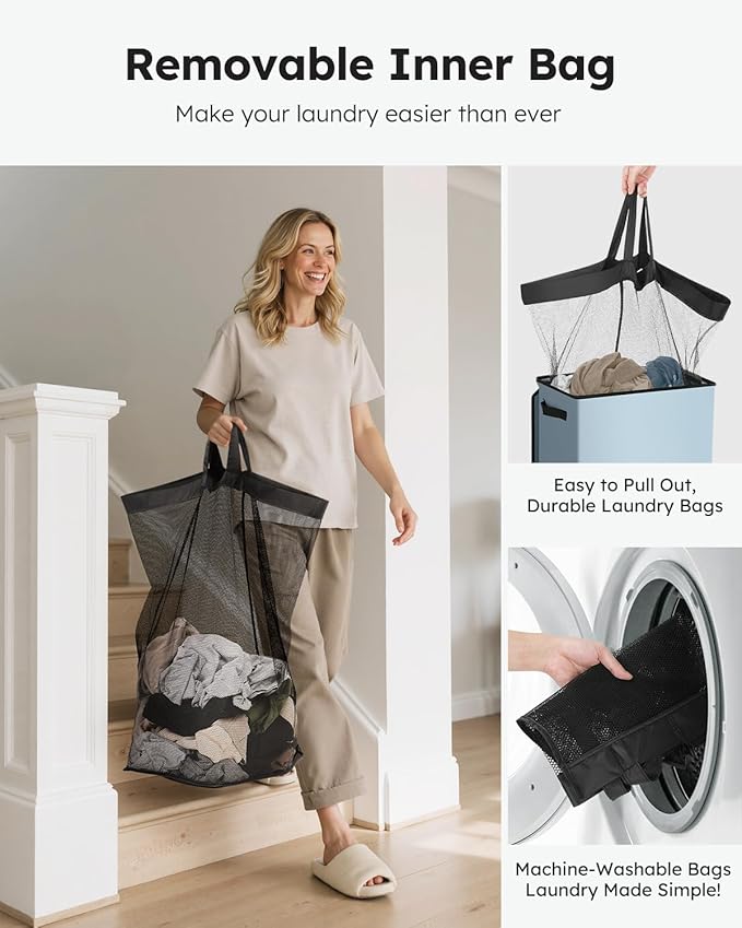 SOLEDI Laundry Hamper with Lid 90L Large & Tall Collapsible Laundry Basket, Clothes Hamper with Bag Removable Easy to Carry, 