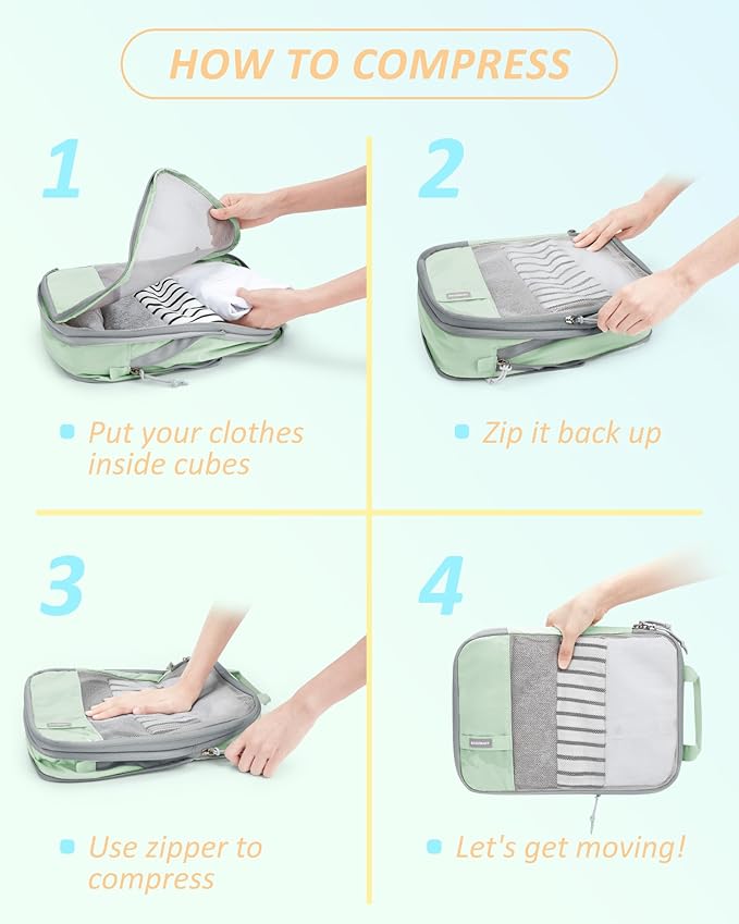 BAGSMART 6 Set /4 Set/2 Set Compression Packing Cubes for Travel, Lightweight Luggage Organizer Bags, Durable Space Saver Bag
