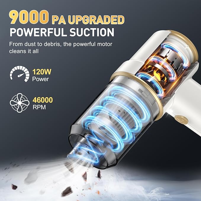 KMM Handheld Car Vacuum Cleaner, 9000PA Vacuum Cleaner & Air Duster, 120W High Power Vacuum Portable Cordless, Hand Held Vacu