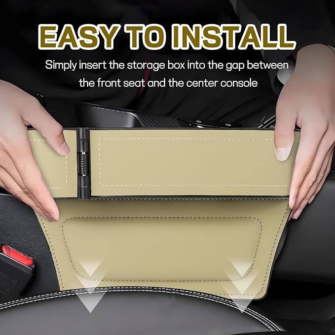 Car Seat Gap Filler Organizer, Multifunctional Car Seat Organizer with Adjustable Cup Holder, Leather Car Seat Gap Storage Box for Holding Phones, Coins, Cards, Keys, Pens (Beige)