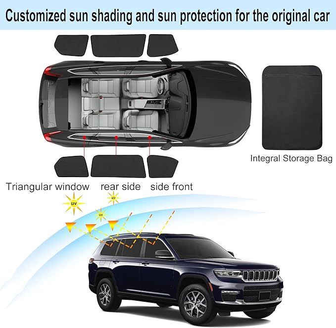 Front Side Half Window Shade Foldable Custom Fit for 2021-2024 Je-ep Grand Cherokee L Car Window Shades for Side Window Sun Shade UV Protection Heat Insulation for Camping Sleeping 6PCS