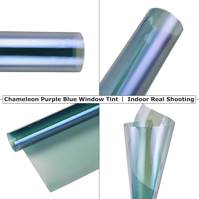Charming Purple Blue Colorful Car Chameleon Windshield Tint Film 73.8% VLT Car Front Window Solar Protection Tint Color Change Window Film, 29.52" x 118.11"