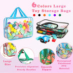 6 Packs Toy Storage Bags with Labels, 11.8x8.7x3.9In Large PVC Reusable Clear Board Game Storage with Zipper, Travel Waterpro