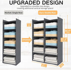 ALLTIDYUP Grey 5-Tier Hanging Closet Storage Organizer - Space-Saving Dual-Row Foldable Shelves with 3 Hooks, Wardrobe Organi