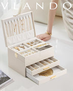 Vlando 4 Layers Jewelry Box - Women Jewelry Box with Retractable Tray - Jewelry Organizer with Drawer for Necklaces, Rings, B