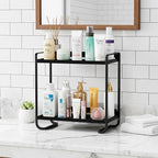 2-Tier Black Carbon Steel Bathroom Counter Organizer - Skincare Cosmetic Display Tray for Perfume, Makeup，Bathroom, Vanity St