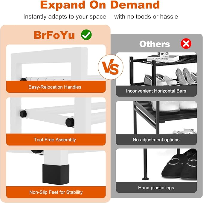 Expandable Shoe Rack for Closet Adjustable Metal Shoe Rack for Entryway 18.5"-33" Free Standing Shoe Organizer 12 Pairs with 
