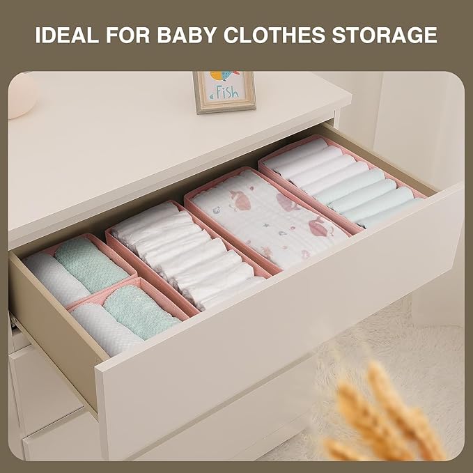DIMJ Drawer Organizers - Set of 12 Fabric Closet Organizers and Storage, Drawer Dividers for Baby Clothes, Socks, Belt, Tie (