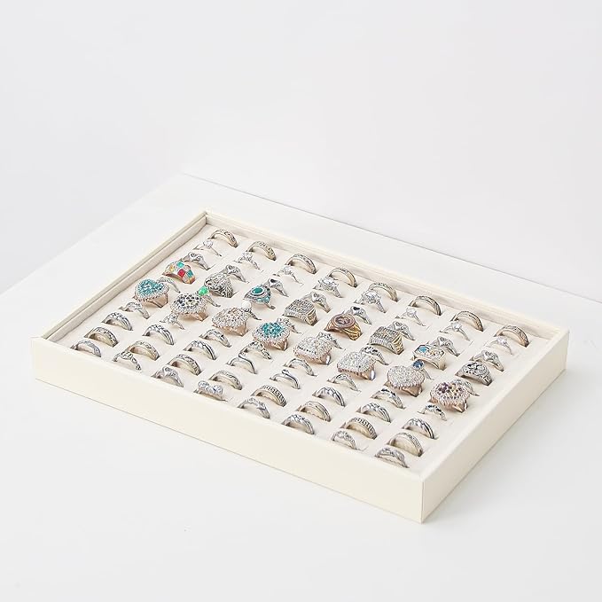 Stackable Jewelry Organizer Tray For Drawers,White Leather Small Earring Storage Tray,Bracelet And Necklace Display Box,Jewel