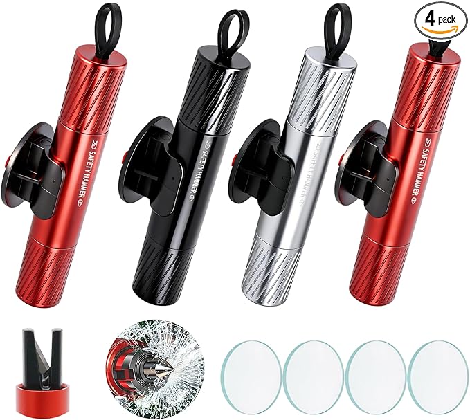 [4 Pack] 2026 Upgraded Safe Hammer Window Breaker Seatbelt Cutter, 2-in-1 Car Hammer Glass Breaker Seatbelt Cutter Emergency 