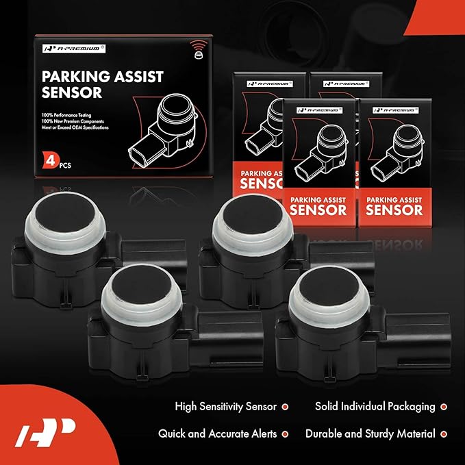 A-Premium 4-PC Reverse Backup Parking Assist Sensor Compatible with Chevrolet, GMC, Buick & Cadillac Models - Silverado 1500 2500 3500 HD, Sierra, Tahoe, Yukon, Malibu, Escalade, Impala, Enclave, Trax