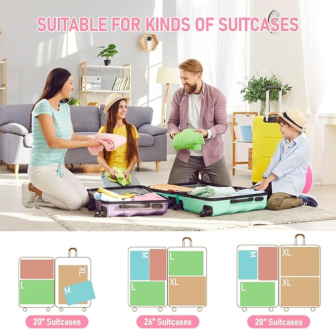 6 Set Compression Packing Cubes, Suitcase Organizer, Lightweight Travel Essentials, Compression Bags For Travel Accessories L