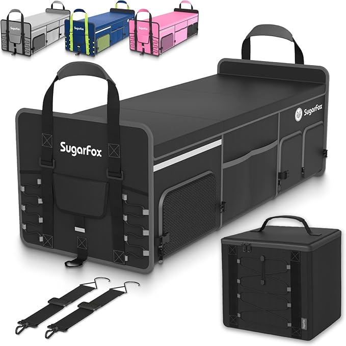 Bold Color Block Trunk Organizer | 95L, 35"x13.8"x11.8" | Dedicated Shoe Storage & 26L Ice Pack | Foldable for SUV/Car/Jeep
