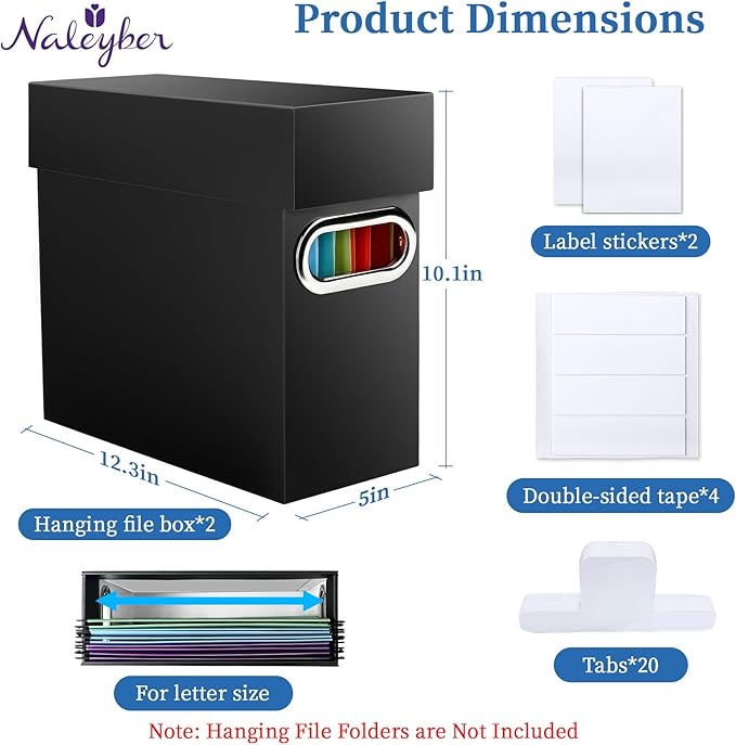 File Organizer Box with Lid & Handle, Thickened Cardboard Hanging File Folder Storage Boxes for Letter Size, Portable Filing 