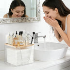 2 in 1 Disposable Facial Towel Holder and Cosmetic Organizer, Clear Storage with Bamboo Lid Compatible with Clean Skin Club T