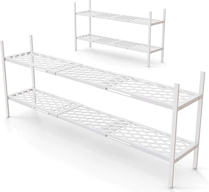 Shoe Rack, Expandable Shoes Organizer Metal Shelf Stand, 2 Tier Stackable Long Shoe Storage Holder For Closet, Floor, Entrywa