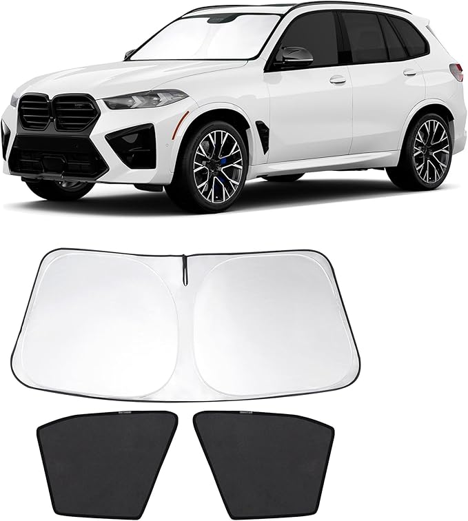 3PCS Car Window Shades Front Windshield Sun Shade Foldable Window Shade Custom Fit for BMW X5 2019-2024 Accessories Car Shades for Front Windows Anti-UV Rays Block Heat