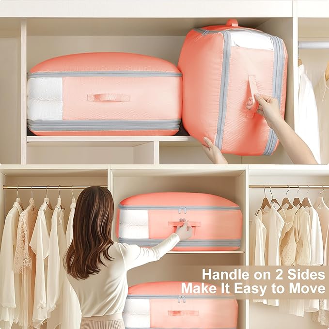 Comforter Storage Bag - Large Capacity Blanket Storage Bags 3-Layer Ultra Space Saving Self Compression Organizer, Washable C