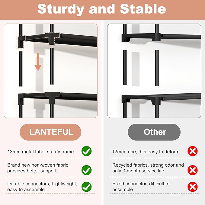 LANTEFUL Shoe Rack with Covers - 10 Tiers Tall Shoe Rack Organizer Large Capacity Shoe Shelf Storage 40 Pairs Space Saving Ve