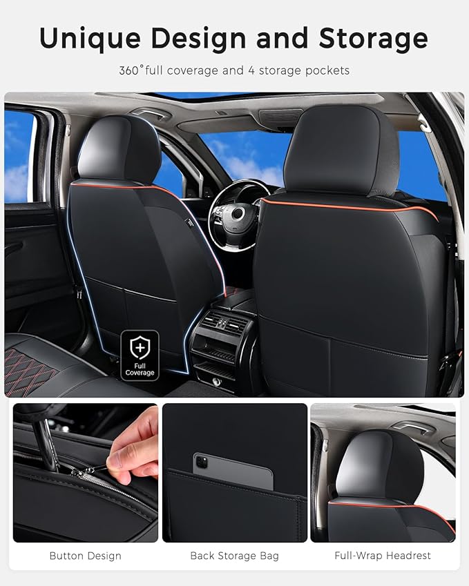Huidasource Seat Covers, Nappa Leather Car Seat Covers, Velcro Adjustable, Compatible with Airbags, Armrests, Child Seat, Sea