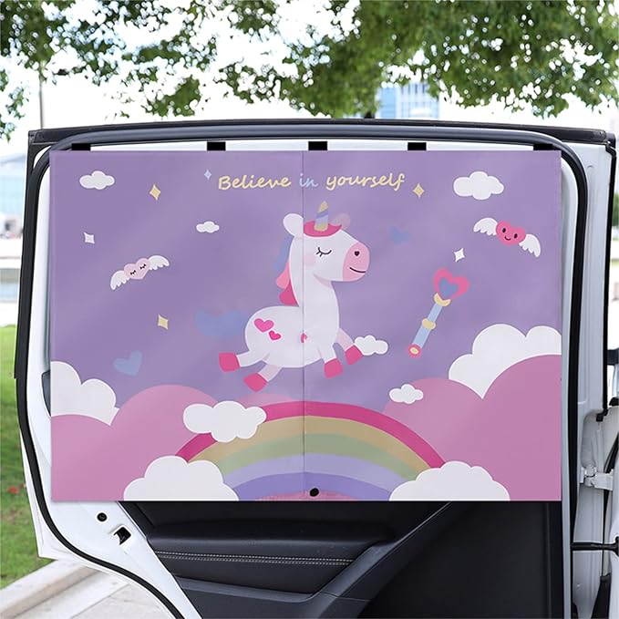 Car Sun Shade for Baby - EOHMAK Car Side Window Sun Shade Cover Upgrade Double Opening Car Interior Curtain Sun Blocker Blind (Unicorn, 1 Pack)