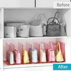 SortNStore Purse Organizer for Closet: Shelf Dividers Adjustable Acrylic Bag Closet Organizers and Storage Pink 4 Bases 14 Sh