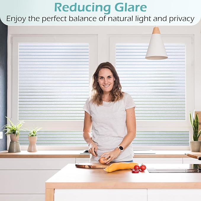 DOWELL Window Privacy Film, Frosted Glass Window Film, Static Cling Glass Vinyl, Heat Blocking Frosting Coverings, Removable Door Stickers for Home Office, Non-Adhesive, Reusable, 23.6 x 157.5 inches