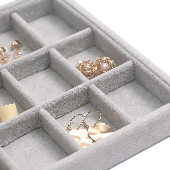 DIOMMELL Set of 4 Stackable Velvet Jewelry Trays Organizer, Jewelry Display Storage Box Showcase Holder Dresser Drawer Organi