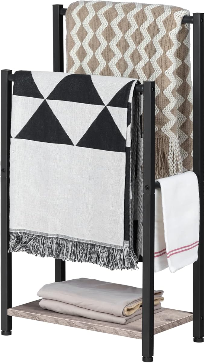 HOOBRO Freestanding Towel Rack, 2 Tier Blanket Ladder Holder for Bathroom, 16.5" L x 9.4" W x 31.5" H, Blanket Rack, Industri