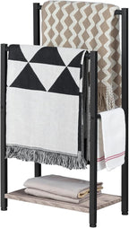 HOOBRO Freestanding Towel Rack, 2 Tier Blanket Ladder Holder for Bathroom, 16.5" L x 9.4" W x 31.5" H, Blanket Rack, Industri