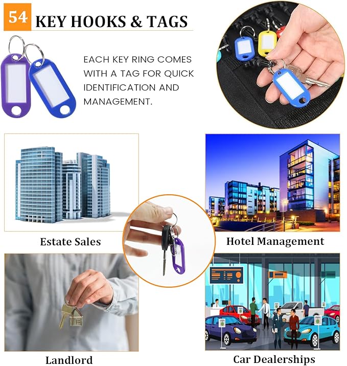 Portable Key Organizer with Handle, Fireproof and Waterproof Key Case, Key Holder with 54 Hooks and Tags Portable Key Storage