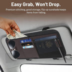 Car Visor Organizer,Premium Leather with a Hidden Zip Pocket, Sunglasses Organizer,3 Card Slots and a Stretch Mesh Pocket,Easy Installation,Compatible with Car Accessories for Vehicle, SUV, Truck