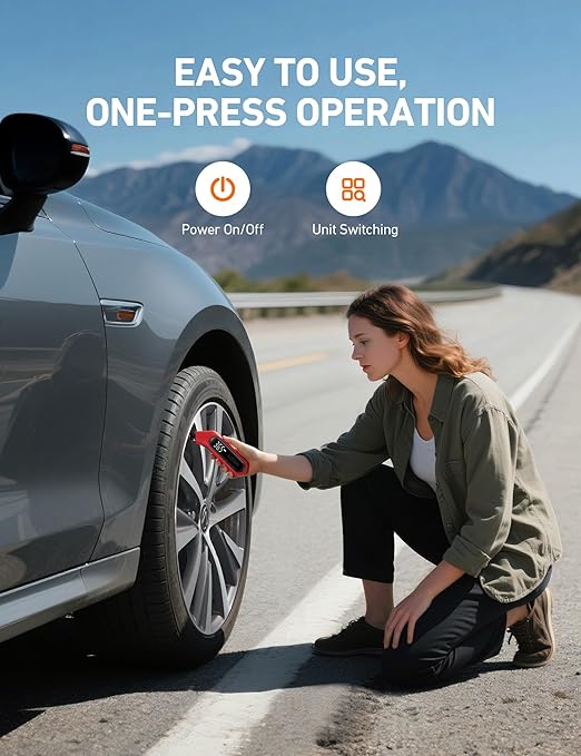 AstroAI Digital Tire Pressure Gauge 3-300PSI Calibrated to ANSI B40.7 Grade 2A (0.5%), Backlight and Flashlight, Presta Valve Adaptor Included, 4 Units, AAA Batteries, Red