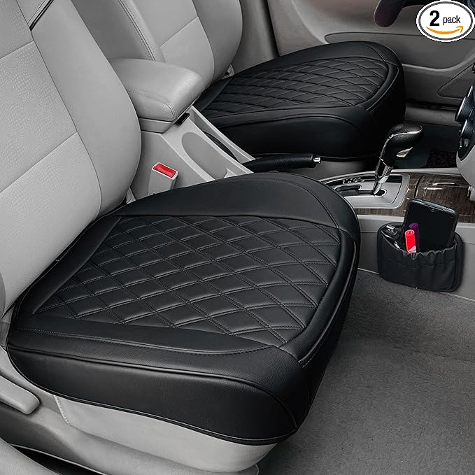 2 Pack Leather Front Car Seat Cover, Anti-Slip and Full Wrap Driver Car Seat Protectors with Storage Pocket, Luxury Waterproo