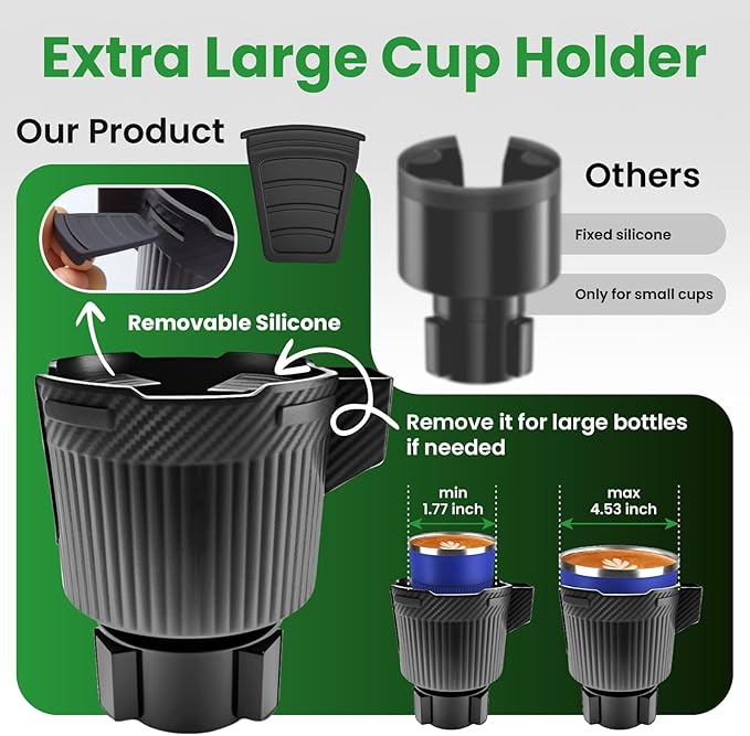Car Cup Holder Tray, Extra Large Car Cup Holder Expander with 360° Rotation Fit Most Big Cup Detachable 3 in 1 Car Trays for 