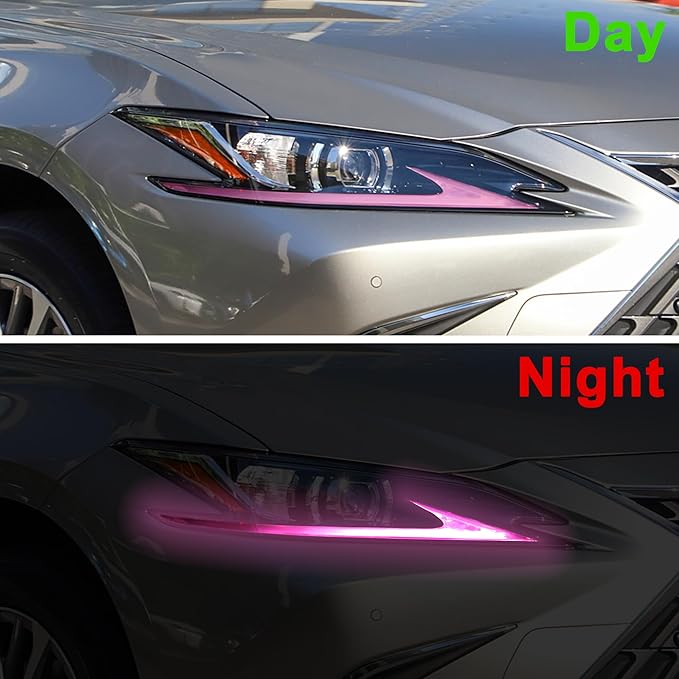 TOMALL 2 Pair Headlight Daytime Running Light Rearview Mirror Light Vinyl Films Smoke Tint Compatible with Lexus 2018-2020 Light Transmission Tint Wrap Exterior Sticker Decorations Trim (Pink)