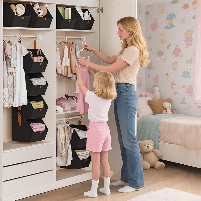 Homsorout Hanging Closet Organizer 4 Tier - Clothes Hanging Shelves, Space-Saving Closet System, Fabric Storage Bins Bedroom 